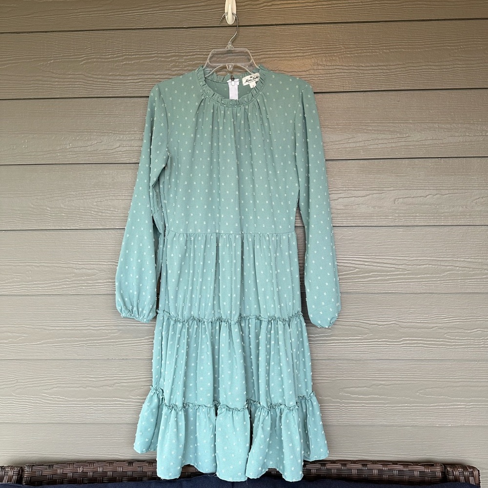 Marie Nicole Mint Green Polka Dot Long Sleeve Dress Size Medium